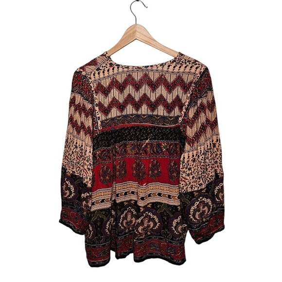 Gypsy Rose Womens S Boho Paisley  Tie Neck Top Balloon Sleeve Flowy Folksy Boho - Picture 6 of 12